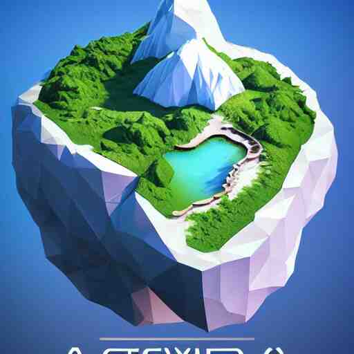 a beautiful floating island with everest landscape isometric art, low poly art, game art, artstation, 3D render, high detail, cgsociety, octane render, sharp focus