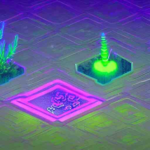 concept 2 d game asset, isometric staircase blocks, organic isometric design, bioluminescent alien - like plants inspired by the james cameron's avatar's alien nature. we can see alien plants glowing in the dark arround the isometric itens has colorful neons cyan, orange mooth median photoshop filter cutout vector behance hd by jesper ejsing, by rhads, makoto shinkai and lois van baarle 