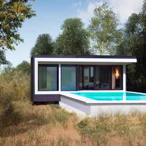 a modern tiny home duplex with a pool 