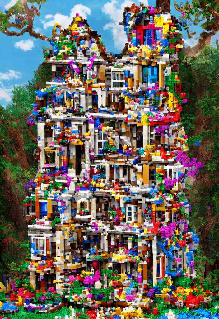 a photo of a house made entirely of legos located in a dreamy by salvador dalli magical, fantasy, pop surrealism trending on artstation, digital art. 