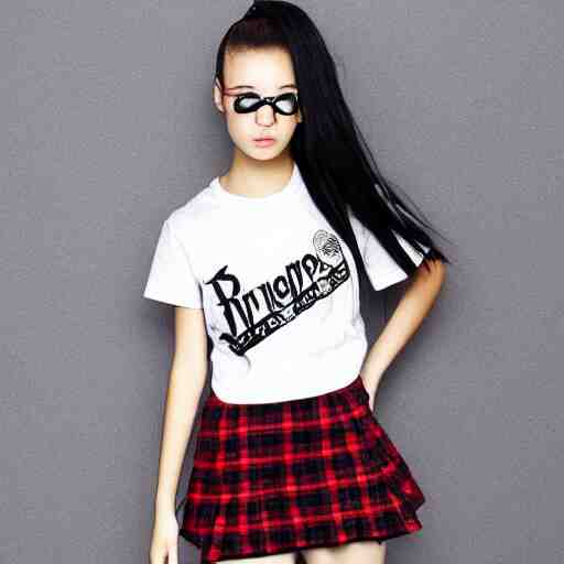 female model teenage emo photography plaid skirt band shirt 