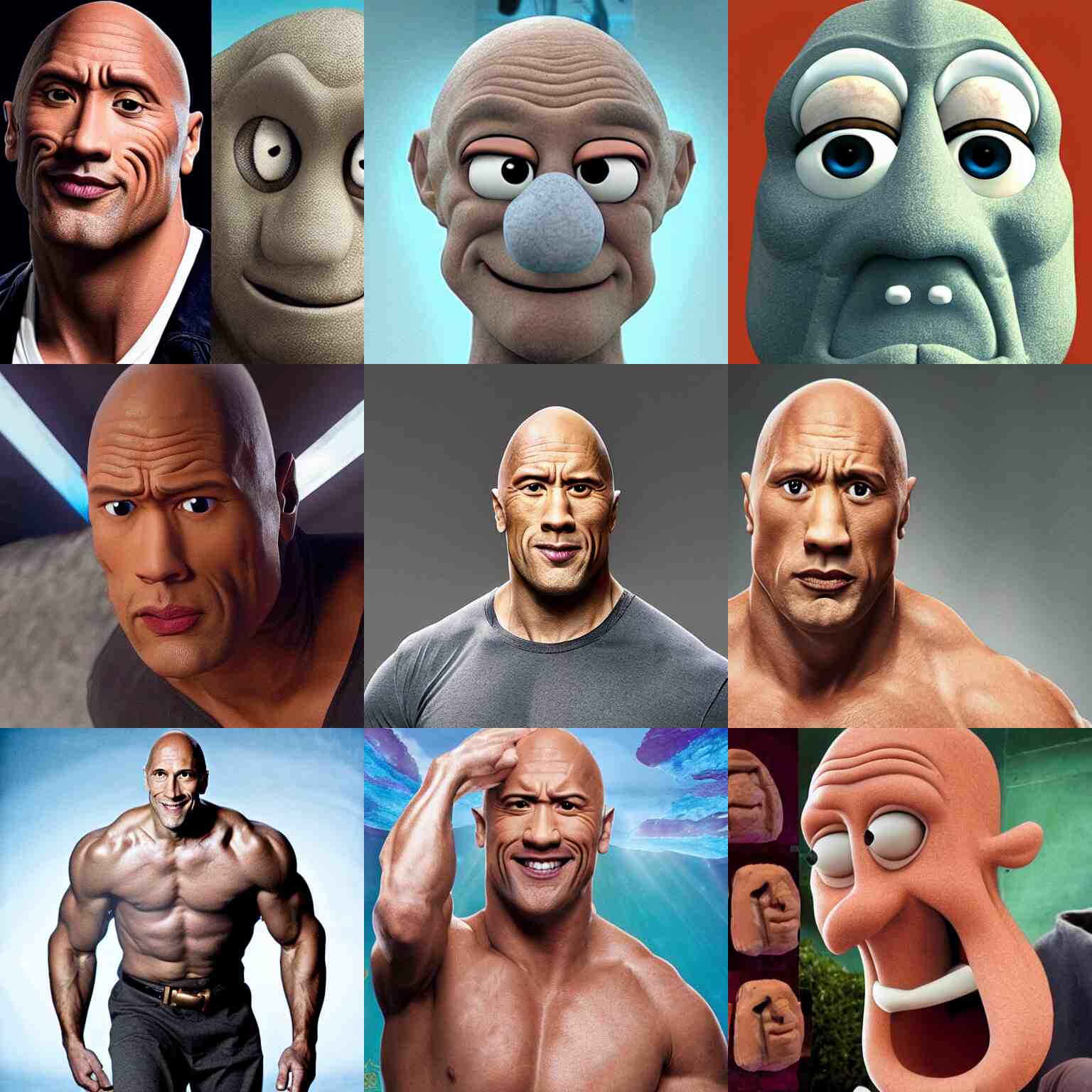 photo of squidward from spongebob played by dwayne the rock johnson 