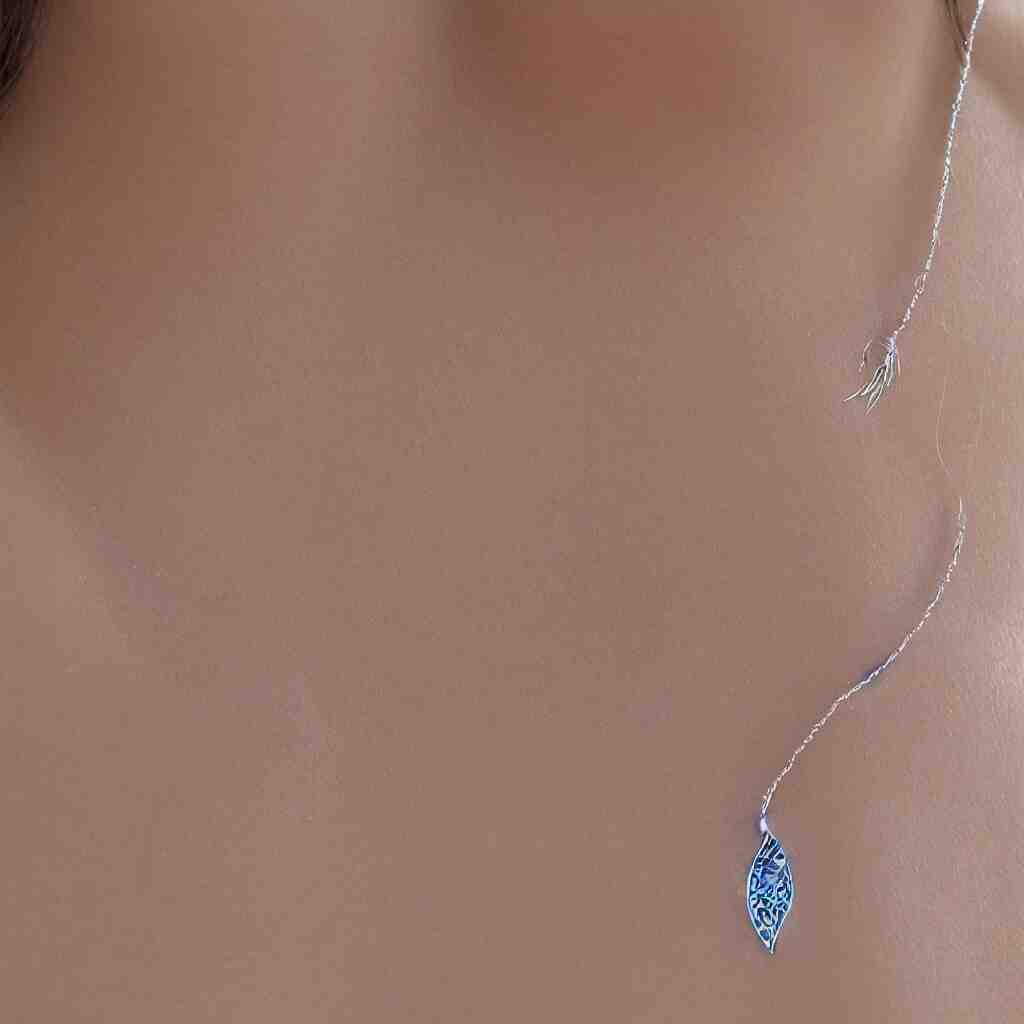 Amulet Of Wave inlaid in silver, on a young beautiful woman neck, realistic, clean,