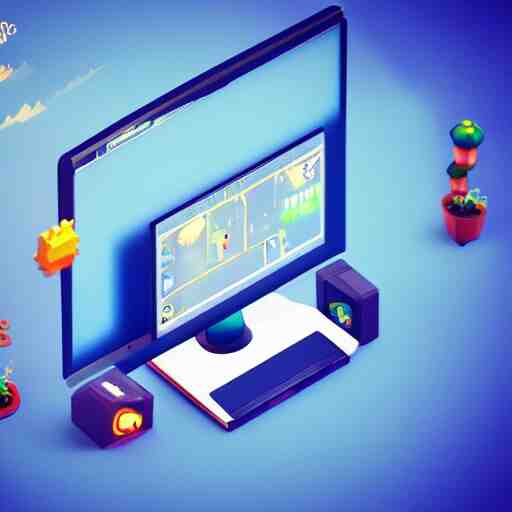 a simple pc monitor, mobile game, isometric art, centralised, low poly, mohamed chahin, blender cycles render, solid colours material, no background and shadows 