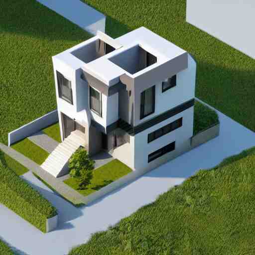 isometric render of a beautiful modern home designed for aesthetics, energy efficiency and foliage, cg render, high resolution, professional 