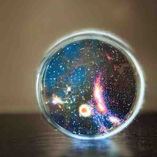 the galaxies and planets trapped inside a glass bottle 