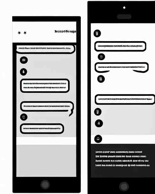 a wireframe for a social chat application, black and white user experience 