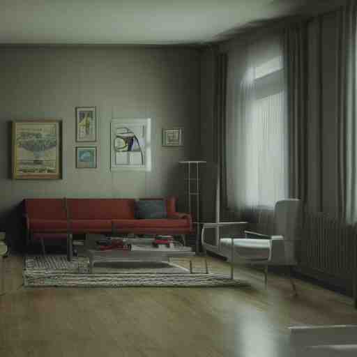 60's interiors of an apartment, photorealistic, cinematic, volume light, rendered in octane, artstation