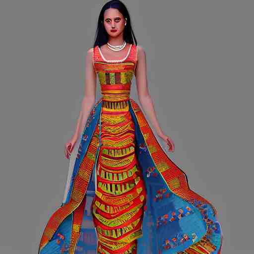 fashion designer color sketch illustration of a beautiful girl wearing modern stylish costume in the style of Assamese bihu mekhela sador design gamosa, elegant glamourous cosplay, unreal engine 8k, ornamental, intricate, sensual, highly detailed, artstation, golden ratio, sharp focus