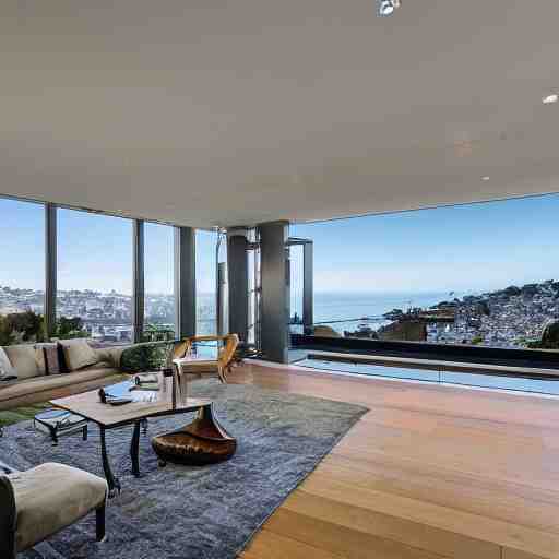 a modern concrete mansion on the bluffs overlooking downtown san francisco 