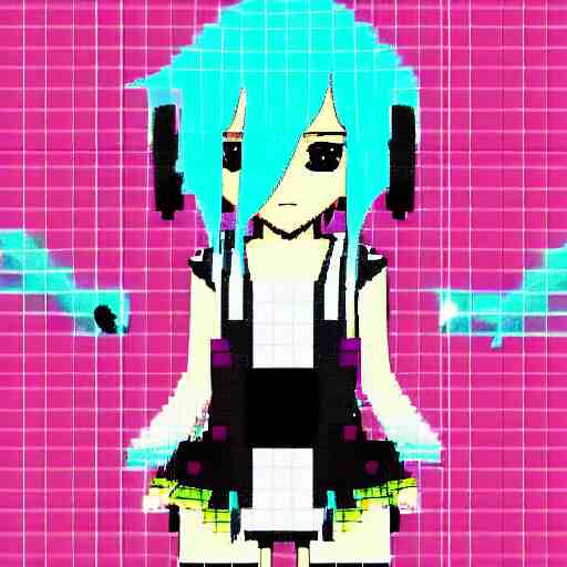 hatsune miku, pixel art, glitch, cyberpunk 