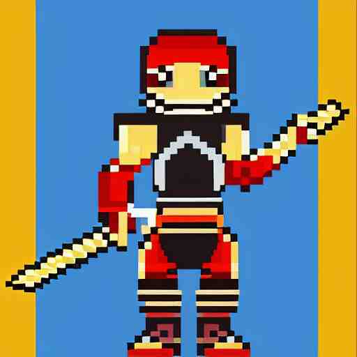 warrior wearing heavy plate armor and holding a giant sword, pixel art, vibrant colors, 