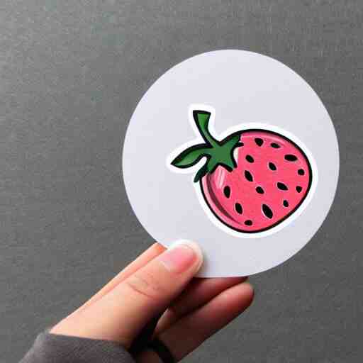 hand holding cartoon diecut sticker of cute kawaii watermellon slice with white border and light gray background