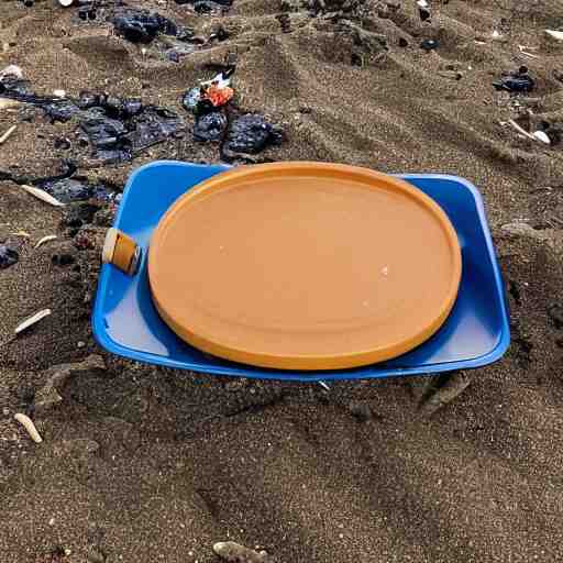 a rectangle-shaped wok with no food in it, on the beach