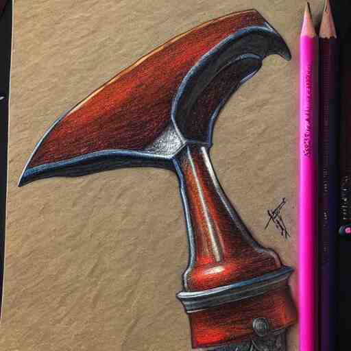  Colored pencil art on paper, Battle Axe, highly detailed, artstation, MasterPiece, Award-Winning, Caran d'Ache Luminance