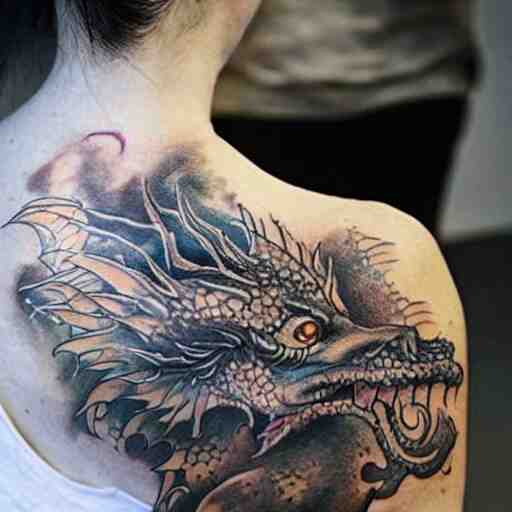 The most beautiful dragon tattoo art ever made on the human body, high detail,