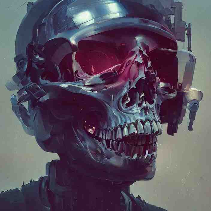 a beautiful painting of a cyberpunk skull by sergey kolesov and pascal blanche and rhads and tony skeor. in style of film noir illustration, symmetry, sci fi, hyper detailed. octane render. trending on artstation 