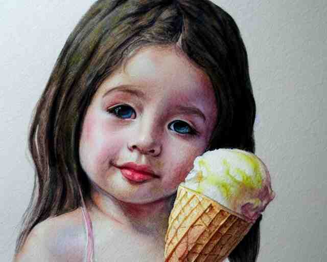 a little girl with the ice cream watercolor colored pencil painting trending on artstation 