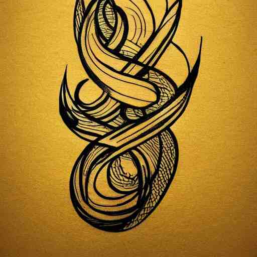 tattoo sketch of a ocean, on a yellow paper, ornamental, line art, minimalism, tatto for leg 