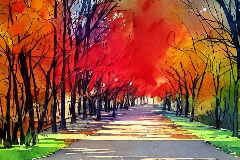 avenue autumn watercolor pen light color on artstation 
