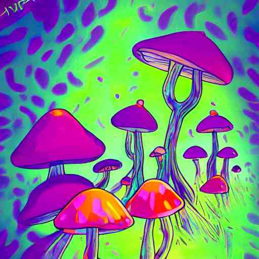 trippy mushrooms, acrilic paint, digital, artstation 