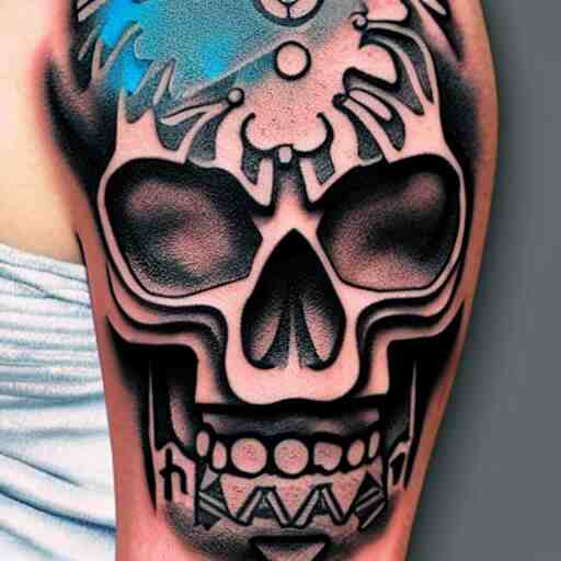 tattoo design, stencil, tattoo stencil, traditional, a world famous tattoo of a geometric skull with a galaxy coming out of the top of its head-s 100