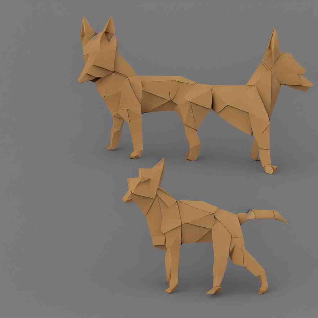 3 d rendering of japanese cardboard origami of simple shape of german shepherd, 2 d image, trending on artstation 