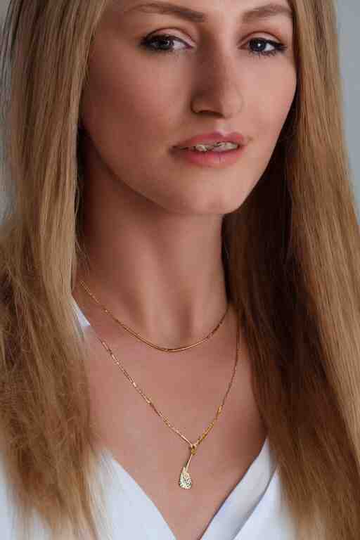 2 4 year old professional blonde female wearing white v - neck top, single gold chain necklace, neck zoomed in, photo realistic, extreme detail skin, very few freckles, no filter, slr, golden hour, 4 k, high definition,! dream 2 4 year old professional blonde female wearing white v - neck top, neck zoomed in, photo realistic, extreme detail skin, light freckles, no filter, slr, golden hour, 4 k, high definition, photograph, selfie - h 7 6 8 - n 9 - i, selfie 