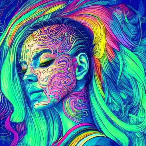 the head of a beautiful rainbow woman, an ultrafine detailed illustration by james jean, final fantasy, intricate linework, bright colors, behance contest winner, vanitas, angular, altermodern, unreal engine 5 highly rendered, global illumination, radiant light, detailed and intricate environment 