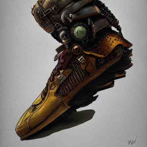 sneaker concept art, steampunk, sharp focus, illustration, concept art by tooth wu 