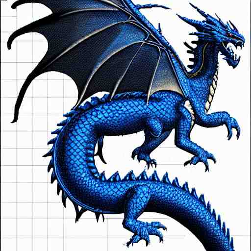 blueprint of a fantasy dragon pixel art 