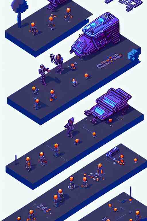 isometric design, sprite sheet, game resources, futuristic van by josan gonzalez 