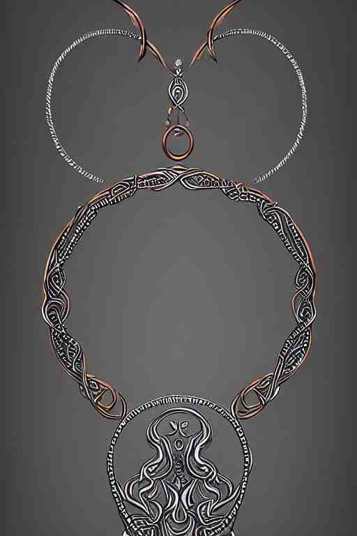 Necklace made of silver,nordic, kalevala,  Copper lining ,intricate, elegant, highly detailed, digital painting,  artstation, concept art, addiction, chains, smooth, sharp focus, illustration, art by Ilja Repin 