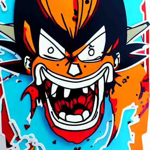 die cut sticker, gatling attack by luffy, splatter paint 