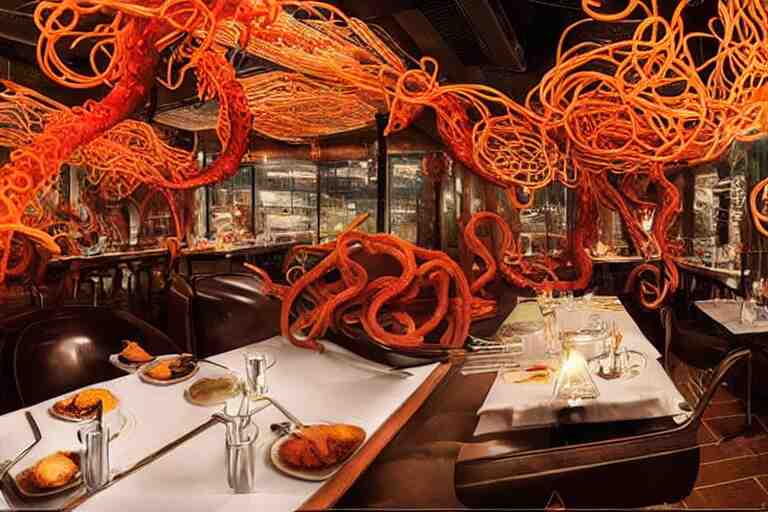 magical restaurant serving tentacle-spaghetti to wizards