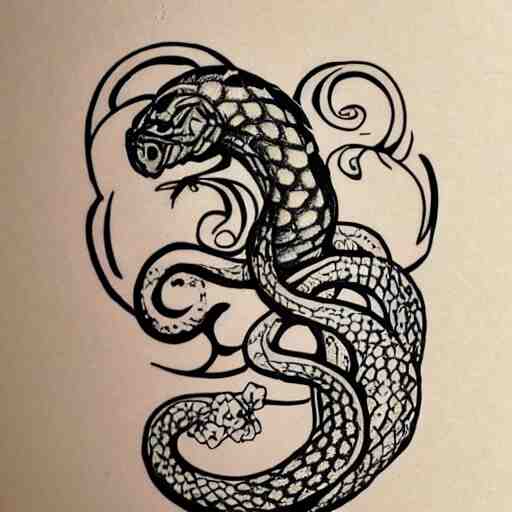 tattoo design, stencil, tattoo stencil, traditional, a snake surrounded by flowers