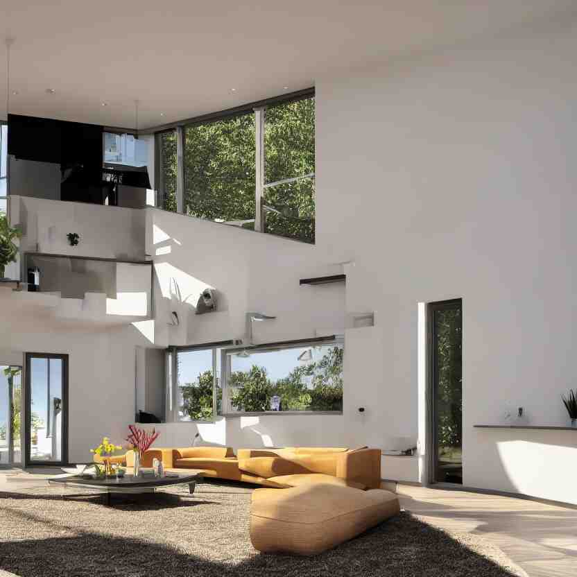 Interior photograph of a bright modern house, 8k, ultra HD