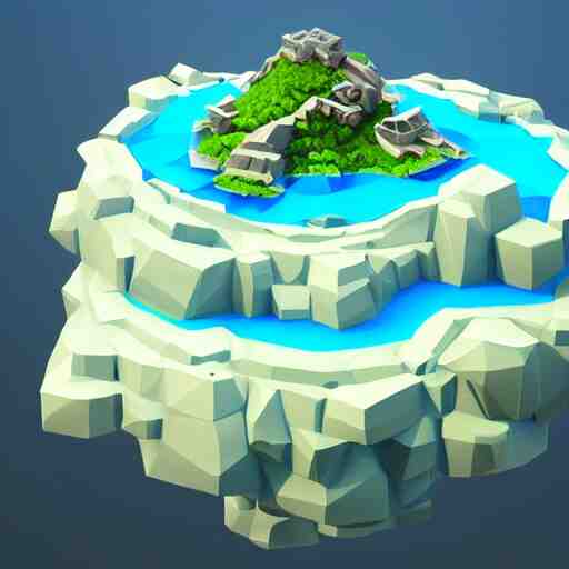 a floating island on an ocean isometric art, low poly art, game art, artstation, 3D render, cgsociety, unreal engine 5