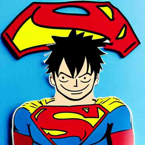 die cut sticker, luffy is superman, splatter paint on paper 