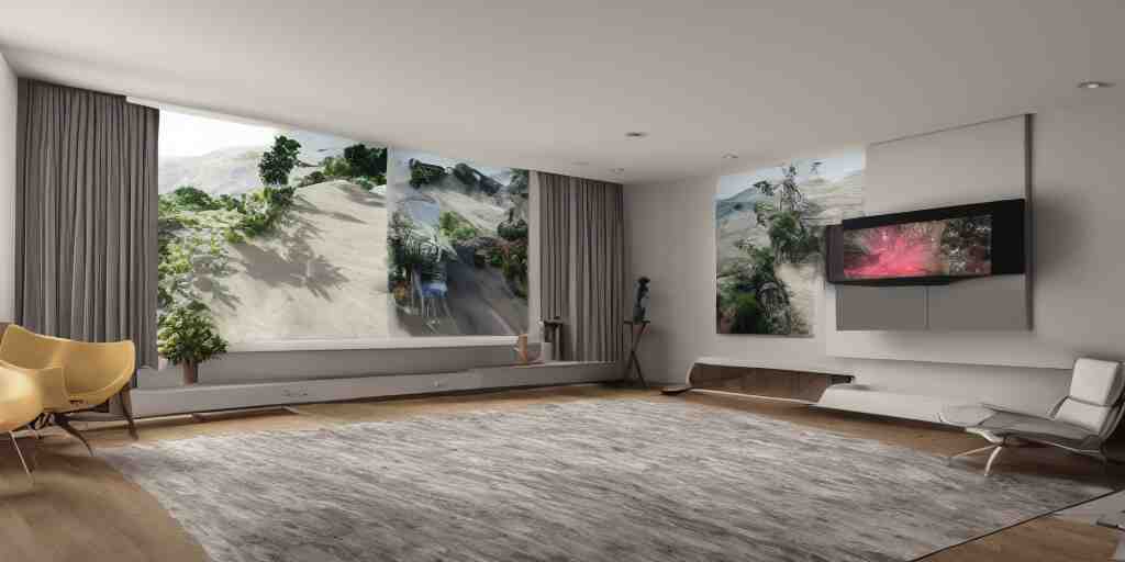 Equirectangular GoPro VR render of a modern living room, natural colors, ambient occlusion, national geographic, 8k uhd