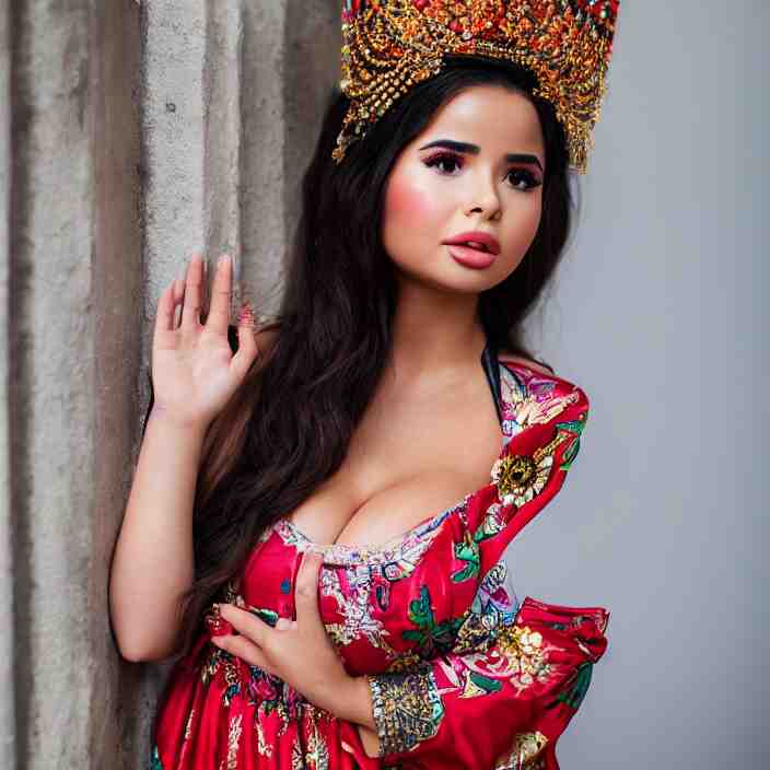 portrait of demi rose wearing southeast asian traditional dress, by charlotte grimm, natural light, detailed face, canon eos c 3 0 0, ƒ 1. 8, 3 5 mm, 8 k, medium - format print 