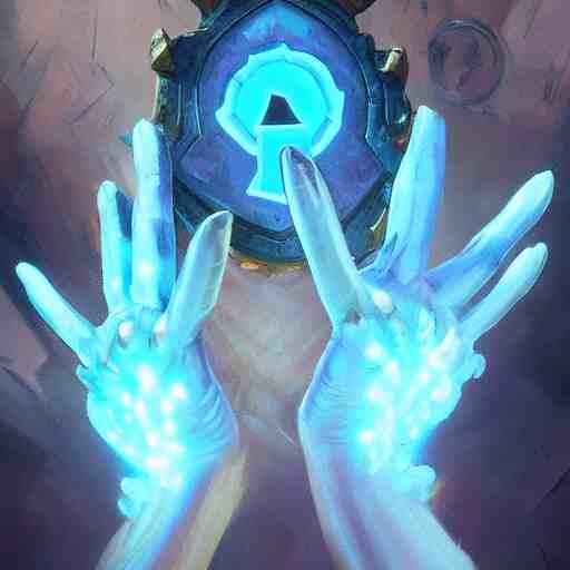 glowing hands with fingers floating, stop sign hands, fingers, fingers, fingers, fingers, fingers, hands, hands, hands, hands, glowing fingers, blue theme, bright art masterpiece artstation. 8 k, sharp high quality artwork in style of jose daniel cabrera pena and greg rutkowski, concept art by tooth wu, blizzard warcraft artwork, hearthstone card game artwork, human anatomy 