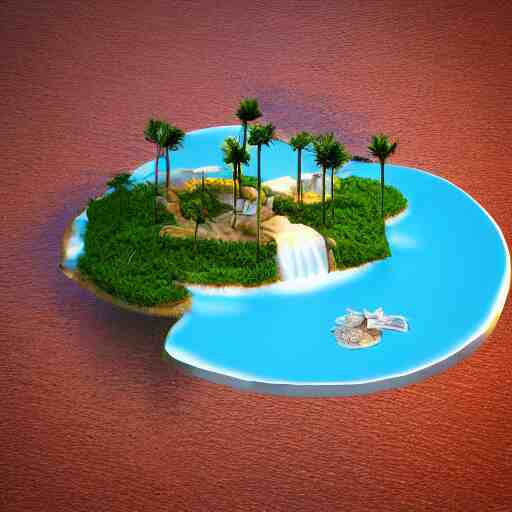 a floating island on an aquatic environment isometric art, south america landscape, low poly art, game art, artstation, 3D render, high detail, cgsociety, octane render