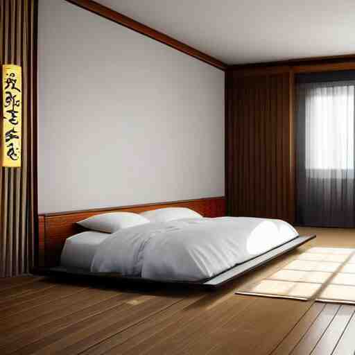 still photo of a japanese master bed room, highly detailed, photorealistic portrait, bright studio setting, studio lighting, crisp quality and light reflections, unreal engine 5 quality render 