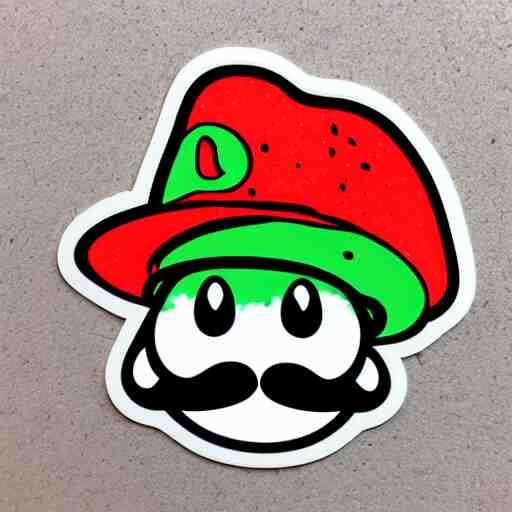 die cut sticker, yoshi wearing mario's mustache, splatter paint 