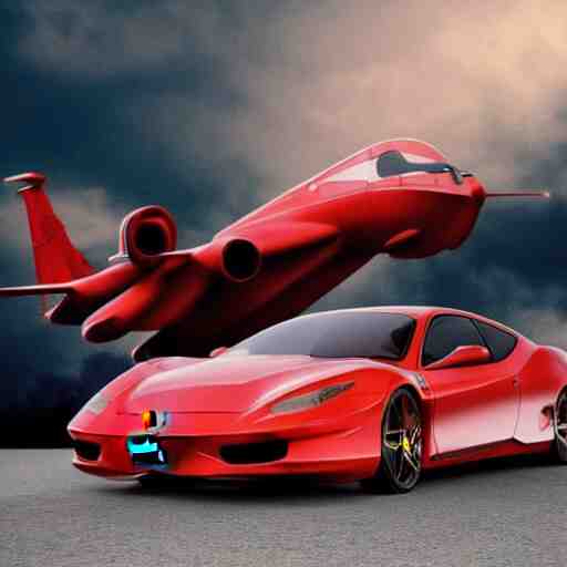 digital art, trending on artstation, a ferrari aircraft, driven by an american stanford, in an alternate world, in which humans are pets of dogs 