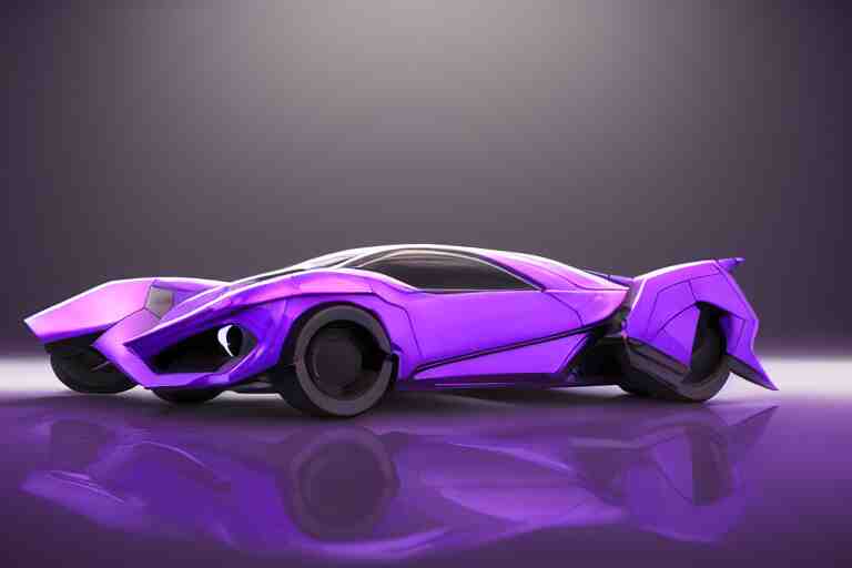 cyberpunk purple batmobile concept inspired sports car, futuristic look, highly detailed body, very expensive, photorealistic camera shot, bright studio setting, studio lighting, crisp quality and light reflections, unreal engine 5 quality render 