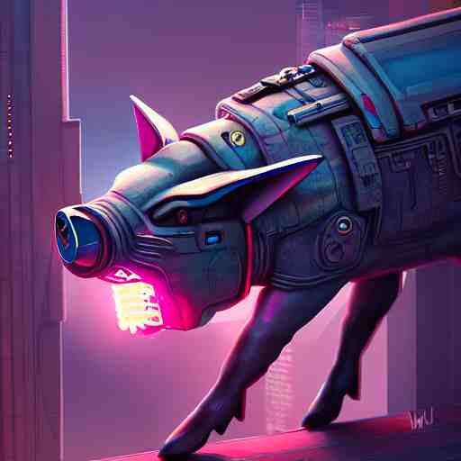 painting of a cyberpunk flying pig, sharp focus, award - winning, trending on artstation, masterpiece, highly detailed, intricate, cartoon, anime. art by merwild and ernesto irawan and rachel denton 