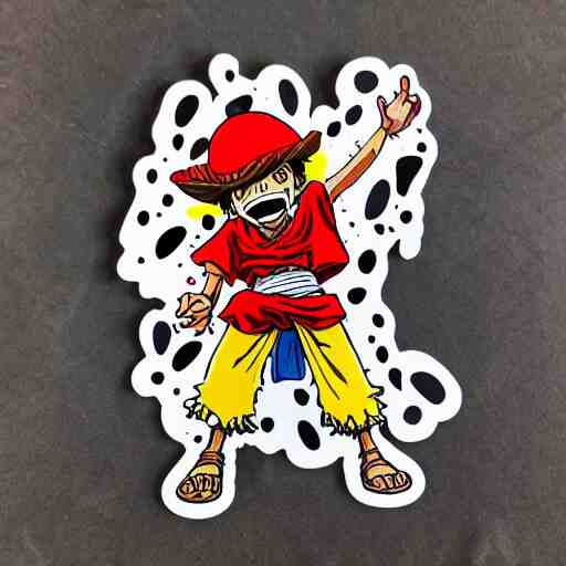 die cut sticker, luffy is joyboy, splatter paint on paper 