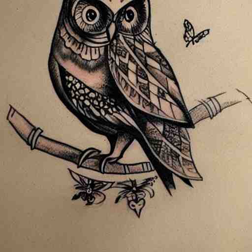 a tattoo sketch of an owl and a butterfly 